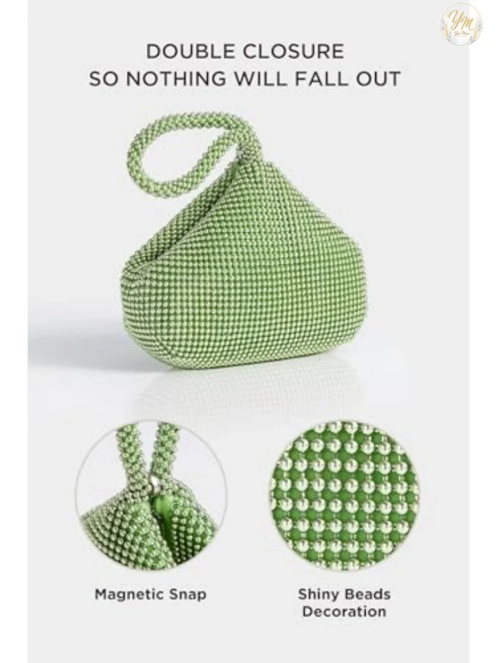 Beaded Clutch Evening Bag with Zipper and Magnetic Snap